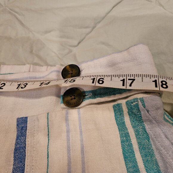 Ellen Tracy Womens Pants XL Blue Teal White Striped Linen Blend Pull On Wide Leg - Picture 3 of 8